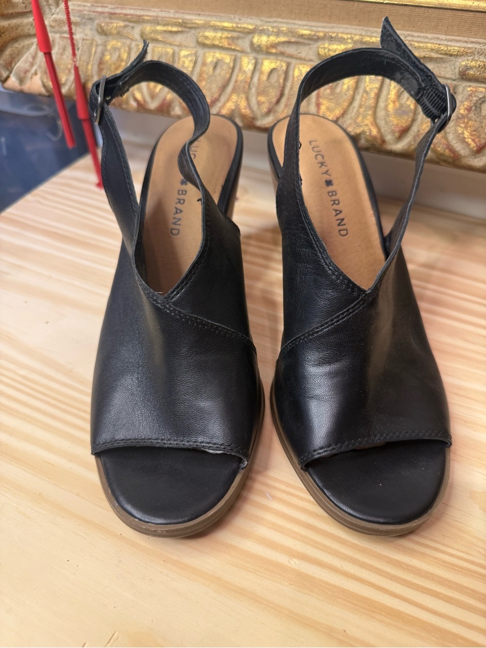 Lucky Brand Black Leather Open-Toe Slingback Mules